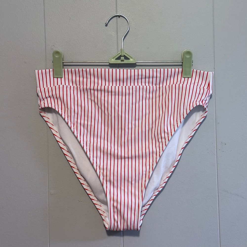 Xhilaration Red and White Striped High Waist Bikini Bottoms